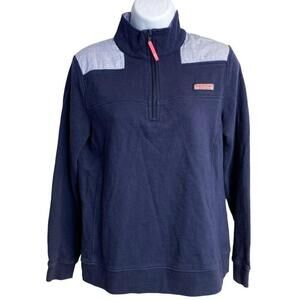 Vineyard Vines Shep Shirt Navy Blue Polka Dot‎ Quarter Zip 100% Cotton Small